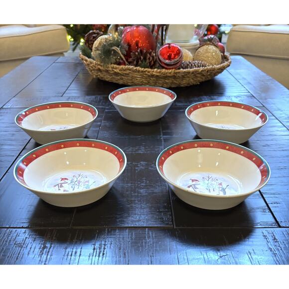Royal Seasons Snowman Stoneware 5pc Soup Cereal Salad Bowls Holiday 6.75 In - Picture 3 of 7